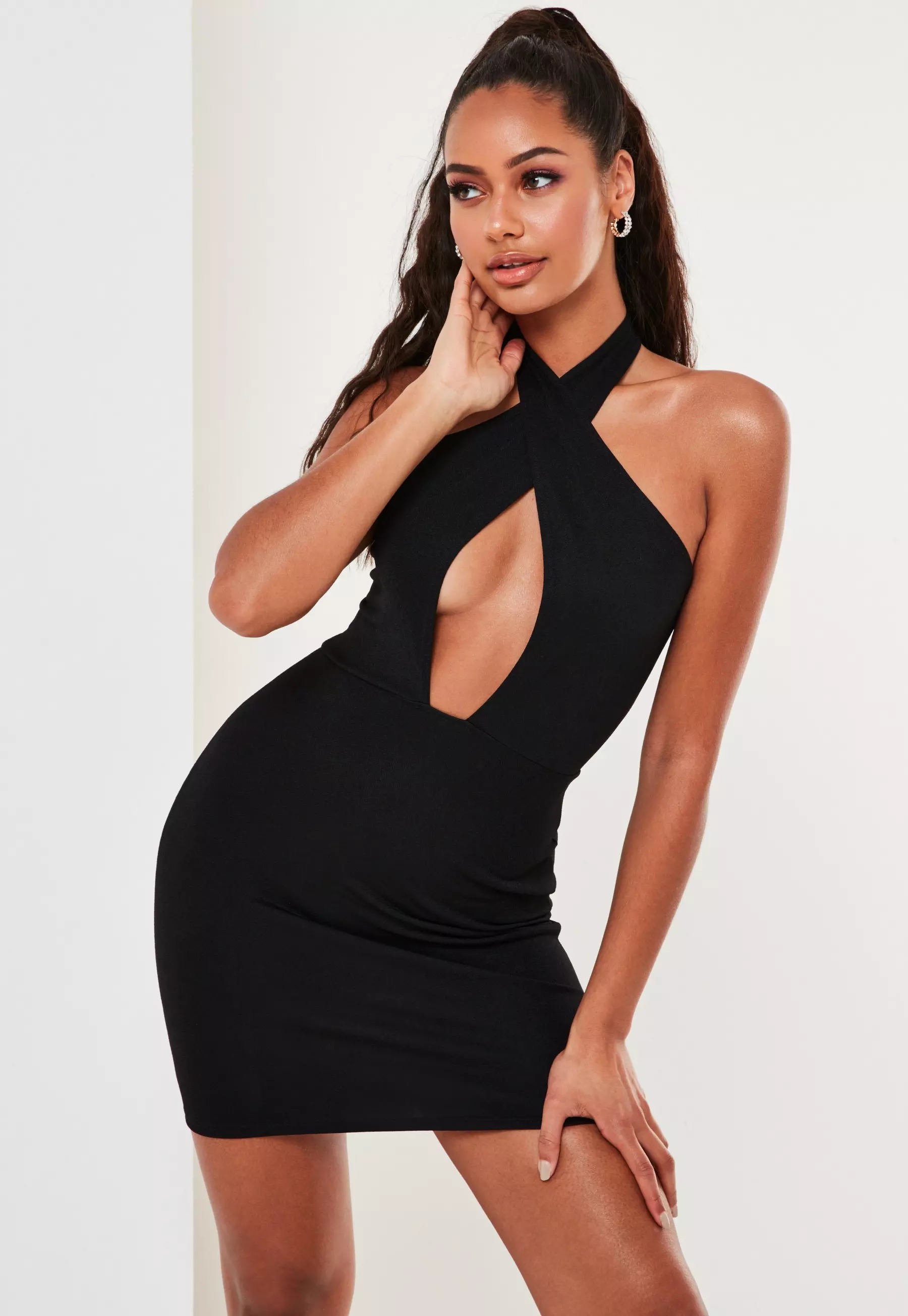 Shop Our New Style Black Cross Front Halterneck Mini Dress Shop Our New Style Black Cross Front Halterneck Mini Dress