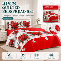 En stock : Ensemble de literie matelassé en microfibre 4 pièces avec drap-housse et 2 taies d'oreiller – Couvre-lit doux – Vente en gros
