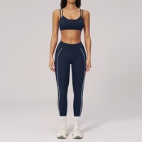 Ensemble de yoga 2 pièces tendance Tik Tok : Soutien-gorge de sport à double bretelle color block et Leggings effet seconde peau extensibles dans les quatre sens – Tenue d'entraînement pour femme