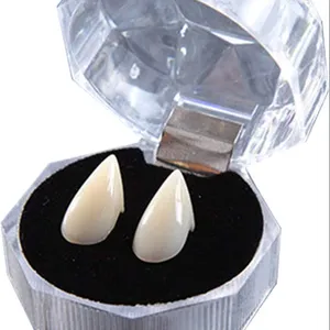 Factory Price Full False White Plastic Fake Teeth Veneers Large Vampire Fangs Tooth Halloween Party Costume Makeup Toy Event