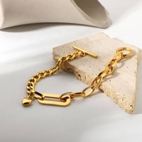 Bracelets pour femmes en acier inoxydable plaqué or 18 carats, design classique, étanches, avec chaîne cubaine et pendentif cœur, fermoir OT