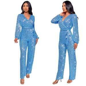 <span class=keywords><strong>Combinaison</strong></span> Rose à Paillettes pour Femmes, Manches Longues, <span class=keywords><strong>Pantalon</strong></span> de Soirée Scintillant, Barboteuse Brillante, Tenue de Club, Robes de Soirée - Product Image 4