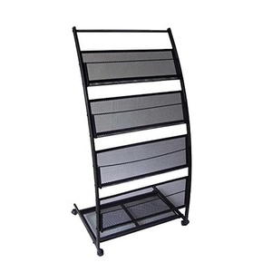 4 estantes de <span class=keywords><strong>metal</strong></span> móvil literatura negra estantes de exhibición de revistas soporte de folleto moderno - Product Image 1