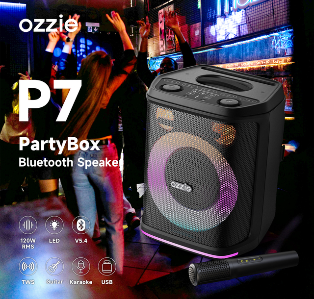 OZZIE 120W PARTY  Speaker Karaoke Bluetooth Speaker with Guitar Input Party Audio Equipment  with Microphone Support