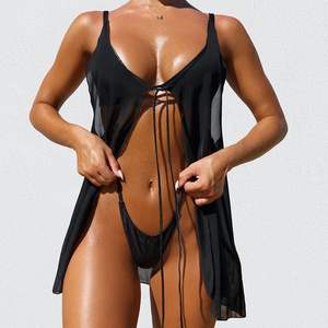 Damen Bademode <span class=keywords><strong>Nude</strong></span> 3-teiliger Badeanzug Micro <span class=keywords><strong>Bikini</strong></span> mit Badeanzug-Überwurf - Product Image 3