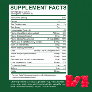 Gommes multivitaminées avec vitamines A, C, D3, E, complexe <span class=keywords><strong>B</strong></span>, folate, biotine, zinc, iode, complément alimentaire, OEM, étiquette privée - Product Image 6
