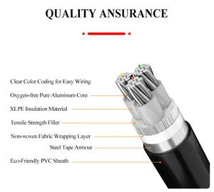 Alçak gerilim 0.6/1KV YJLV22 alüminyum çelik bant zırhlı güç elektrik kablosu 4 çekirdekli AL XLPE PVC yeraltı açık güç kablosu