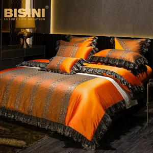 Parure de lit en dentelle orange haut de gamme, luxe européen, soie, quatre pièces, pour villa, douce pour la peau, coton à fibres longues - Product Image 4