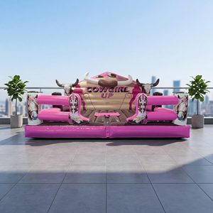 Taureau mécanique gonflable rose pour jeux de rodéo, arène de taure bêchard, avec matelas de rodéo - Product Image 1