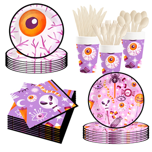 DAMAI Factory Wholesale New Disposable purple Exploding Eyeball Halloween Party Paper Plate Set - Product Image 3