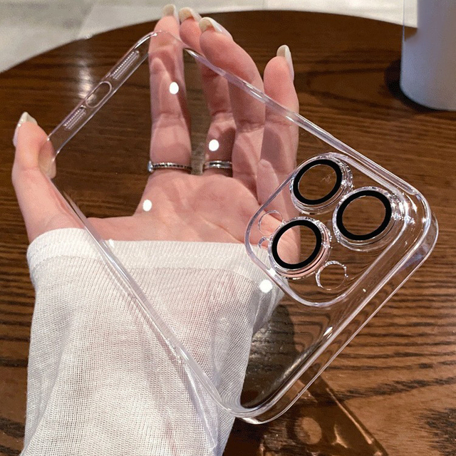 Transparent Case with Glass Lens for iPhone 16 Camera Lens Protector Transparent for iPhone 17 16 15 14 Clear Case No Yellowing