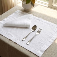 Ensemble de sets de table et de serviettes en lin blanc à points de croix - Sets de table en lin naturel pour la salle à manger 20 x 20 pouces