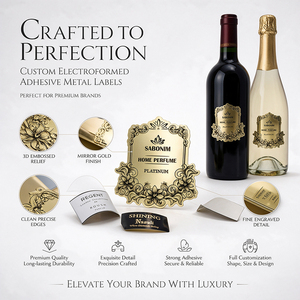 Custom 3D Embossed Metal Label <b>Gold</b> Electroformed Shield Logo <b>Badge</b> Adhesive Tag for Bottle Packaging - Product Image 2
