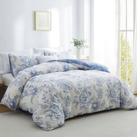 Ensemble de literie 3 pièces en polyester de style européen et américain, taille Queen, imprimé numérique floral, housse de couette avec taie d'oreiller douce
