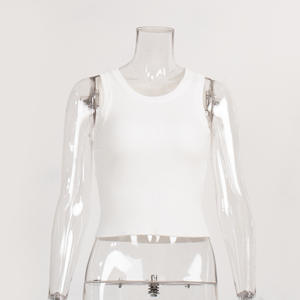 O-cuello Ol Slim Ribber camisetas sin mangas mujeres Casual Crop Tops Sexy Girls Suspender chaleco 2025 Verano de punto camisetas sin mangas - Product Image 6