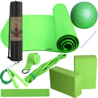 Ensemble de yoga 10 pièces avec tapis de yoga 7 mm, ballon de yoga, bande d'étirement, bande de résistance, anneau de traction, brique de yoga, ensemble de fitness à domicile en EVA