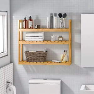 Étagère de salle de bain en bambou à 3 niveaux, porte-serviettes mural, organisateur de rangement, design minimaliste - Product Image 4