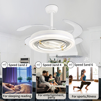Ventilateur de plafond rétractable contemporain de 48 pouces avec télécommande, 4 pales, kit d'éclairage LED blanc, moteur DC 6 vitesses, économie d'énergie pour la maison