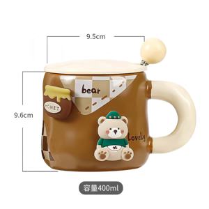 3D manyetik çıkarılabilir bal ayı kupa kalınlaşmış seramik kapaklı kupa ve kaşık kahve kupa - Product Image 6
