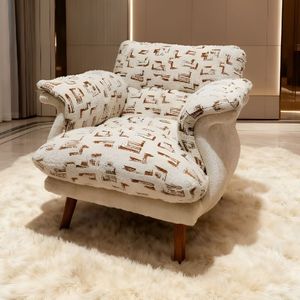 Sillón tipo puf de tela color crema, de patas altas, moderno, para sala de estar o dormitorio - Product Image 1
