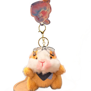 Porte-clés en peluche cochon d'Inde avec lunettes, jouet en peluche doux, breloque de sac, forme 3D, couleurs beige et marron - Product Image 5
