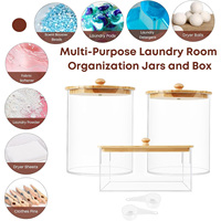 Transparent Lessive Poudre Conteneur Sèche Feuille Distributeur Titulaire Acrylique Buanderie Organisateur Bocaux Boîte De Rangement avec Couvercle En Bambou