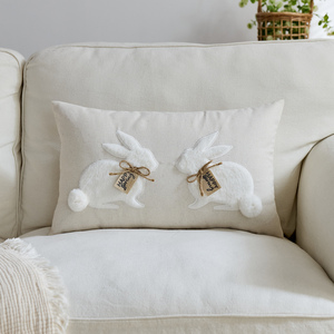 Housse de coussin décorative moderne en lin à motifs floraux, avec applique 3D, étiquette Kraft, couleur crème neutre, amovible, lavable, fermeture éclair - Product Image 2