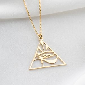 Ojo de Ra de Acero Inoxidable Chapado en Oro 18K, Collar Triangular con Colgante de Símbolo Egipcio Antiguo, Collar de Ojo de Horus - Product Image 5