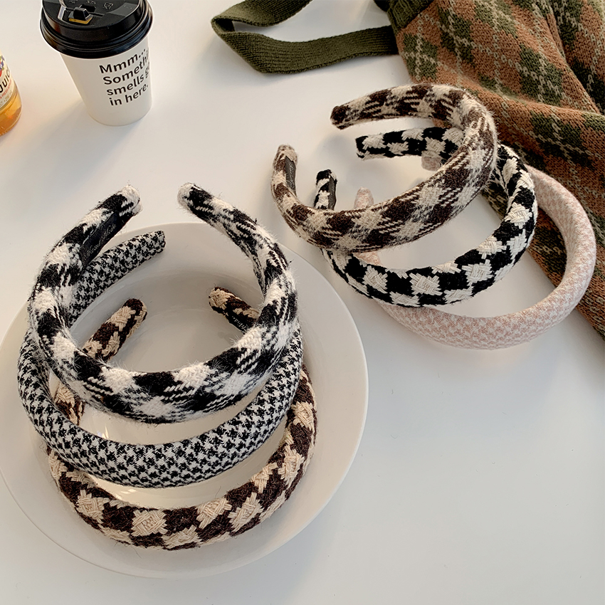 Bán Buôn Tùy Chỉnh Hàn Quốc Thời Trang Tóc Ban Nhạc Vintage Lưới Checkerboard In Nhung Headband Cho Phụ Nữ Cô Gái