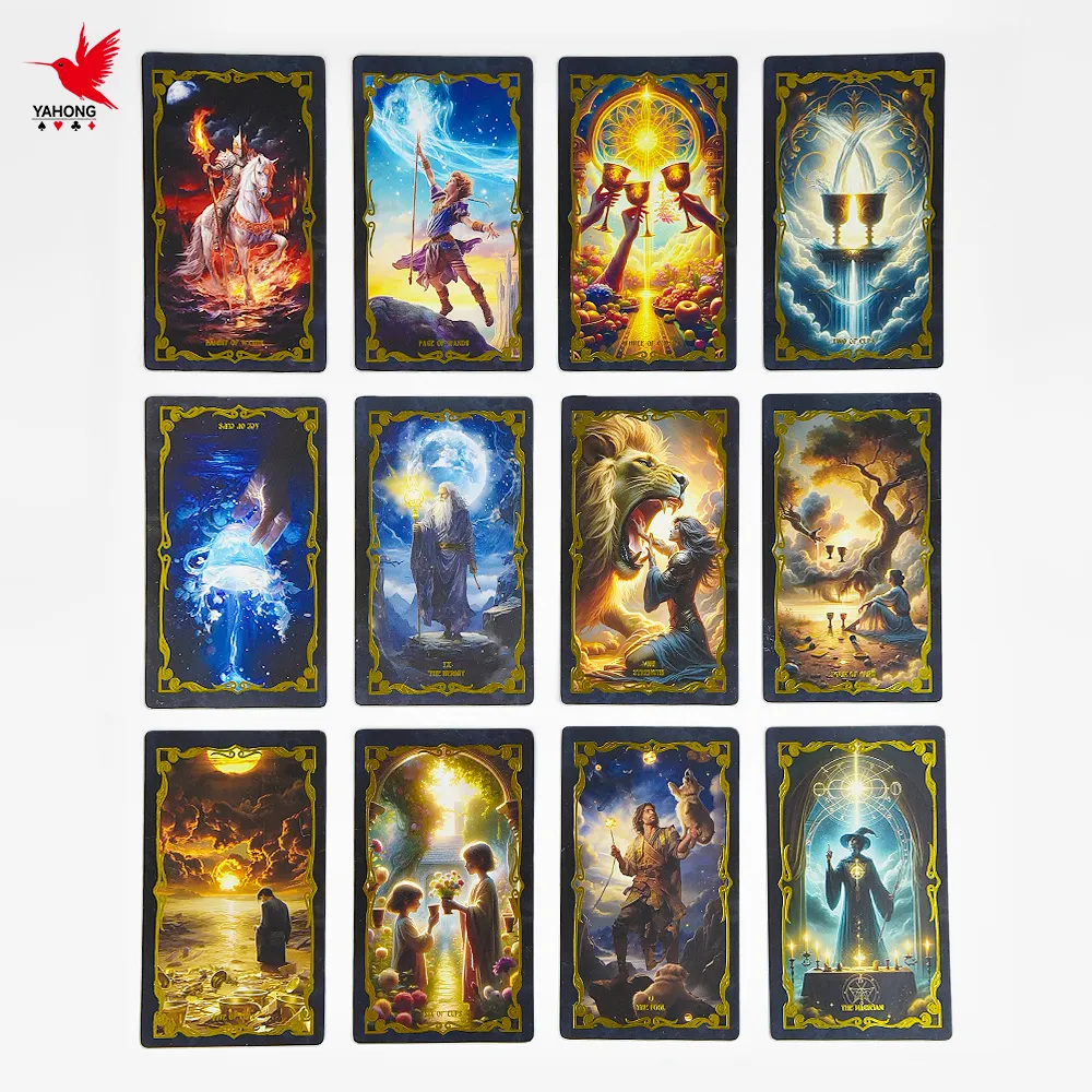 Lüks özel baskı Oracle kart toptan altın folyo mation lama güverte altın kenar yan kutu ile Tarot kartları