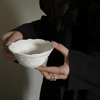 Service de vaisselle en céramique avec motif nœud papillon en relief, style européen, vintage, assiettes et bols blancs