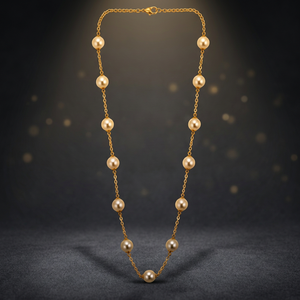 Collier Lariat en Perles d'Imitation Plaqué Rhodium pour Femme, Forme de Boule, Design Sculpté, Bijou Élégant et Minimaliste pour Mariage - Product Image 5