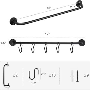 Wall-mounted mug holder, modern metal design, with 5 mug hooks for storing cutlery and <b>teacups</b>. - Product Image 3