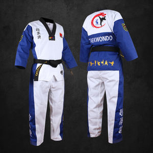 Dobok Uniforme per Adulti con Scollo a V Approvato WTF in Cotone Tessuto Speciale Colorato per Taekwondo Kukkiwon Corea Arti Marziali - Product Image 3