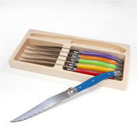 Ensemble de 6 couteaux à steak très vendus, avec support en plastique multicolore, lames en acier inoxydable ergonomiques et élégantes, métalliques et ambidextres