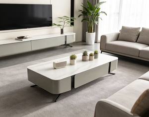 Table basse moderne avec rangement, plateau en verre trempé, structure en métal, design minimaliste, meubles de salon - Product Image 6