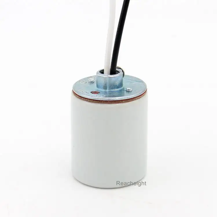 White E26 Medium Base Porcelain Lamp Socket With 24" Leads and 200 Degree Wire Glazed Porcelain Lampholder