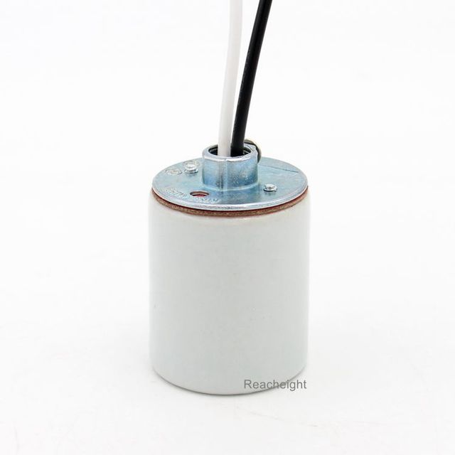 White E26 Screw Medium Base Porcelain Lamp Socket with 24" Leads and 200 Degree Wire Glazed Lampholder