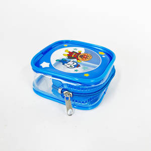 Sac à fermeture éclair personnalisé en PVC durable pour cadeau d'enfants de stockage d'outils de dessin animé bleu transparent avec poignée - Product Image 1