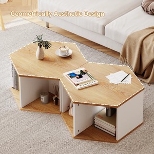 <span class=keywords><strong>Table</strong></span> d'appoint hexagonale multifonctionnelle en panneaux de particules, avec compartiments ouverts et plateau effet chêne, vente en gros - Product Image 1