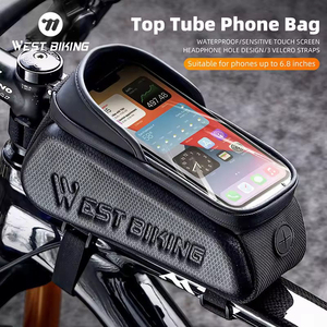 Sacoche de cadre de vélo WEST BIKING en cuir avec écran tactile, trou pour écouteurs, 6,8 pouces, étanche, grande capacité - Product Image 1