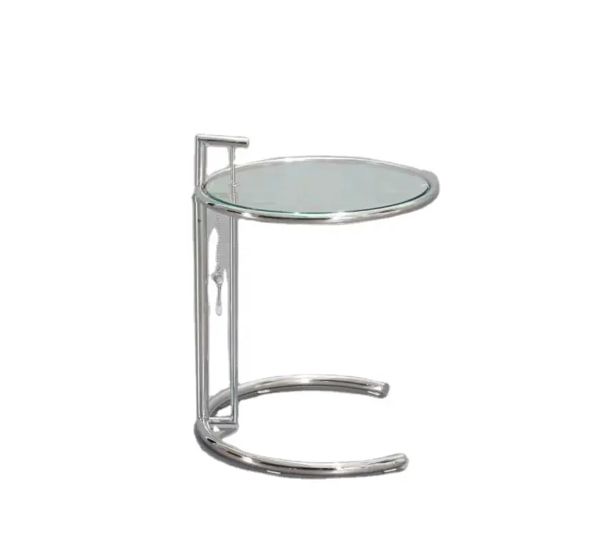 Table basse moderne en acier inoxydable Table basse classique pas chère ronde en verre Table basse ovale rotative en forme de tulipe