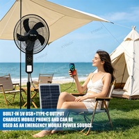 Ventilateur solaire multifonction 16 pouces sur pied avec musique Bluetooth, lumière RGB, répulsif anti-moustiques, batterie 18Ah et télécommande pour la maison