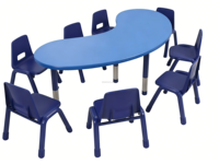 Table et chaise d'activités pour enfants en forme de demi-lune bleue, réglables en hauteur, lavables, en plastique HDPE, meubles pour enfants pour salle de jeux