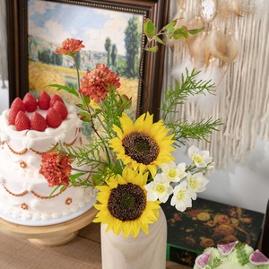 Bouquet de tournesols artificiels en tissu tissé plastique Stream Melody pour décoration de mariage et de maison CF02129 - Product Image 1