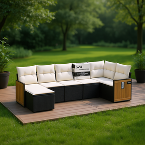 Ensemble de canapés de jardin Badd 6 places en rotin et teck, design contemporain - Product Image 2