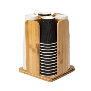 Legend – porte-gobelet en bois, distributeur de tasse à café en papier bambou, 4 compartiments, couvercle de tasse en bambou, organisateur, vente en gros