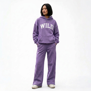 100% Organic Cotton Breathable Features Women Slim Fit Fleece Tracksuit Hoodie Flare Leg Pants Casual Streetwear Custom Logo - Product Image 1