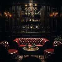 Mobilier de salon industriel vintage Bistro Shisha Cigar Bar Ensemble de canapés Chesterfield 2 places en cuir noir pour restaurant club