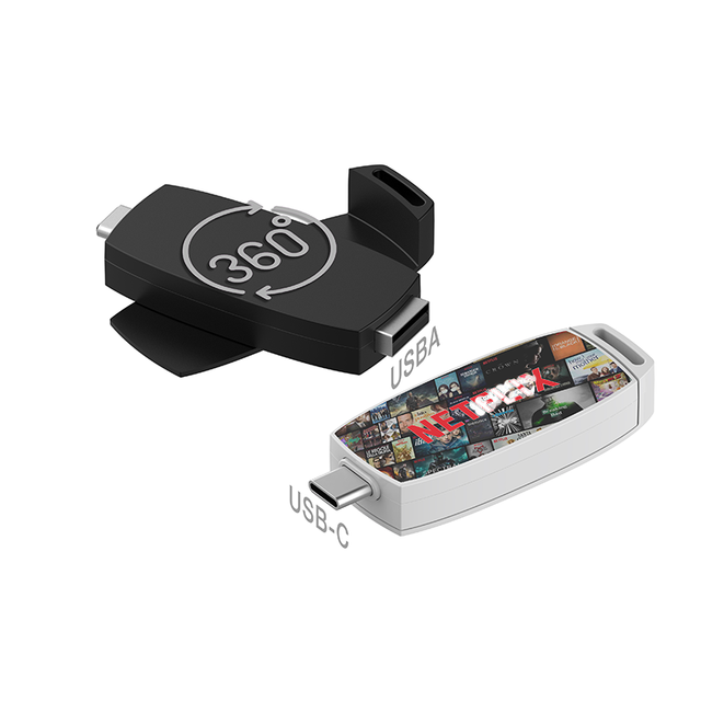 New Full Plastic Type-C USB Flash Drive 360 Rotating USB 2.0/3.0 32GB-128GB CE/RoHS/FCC Certified 10-Year Data Retention for